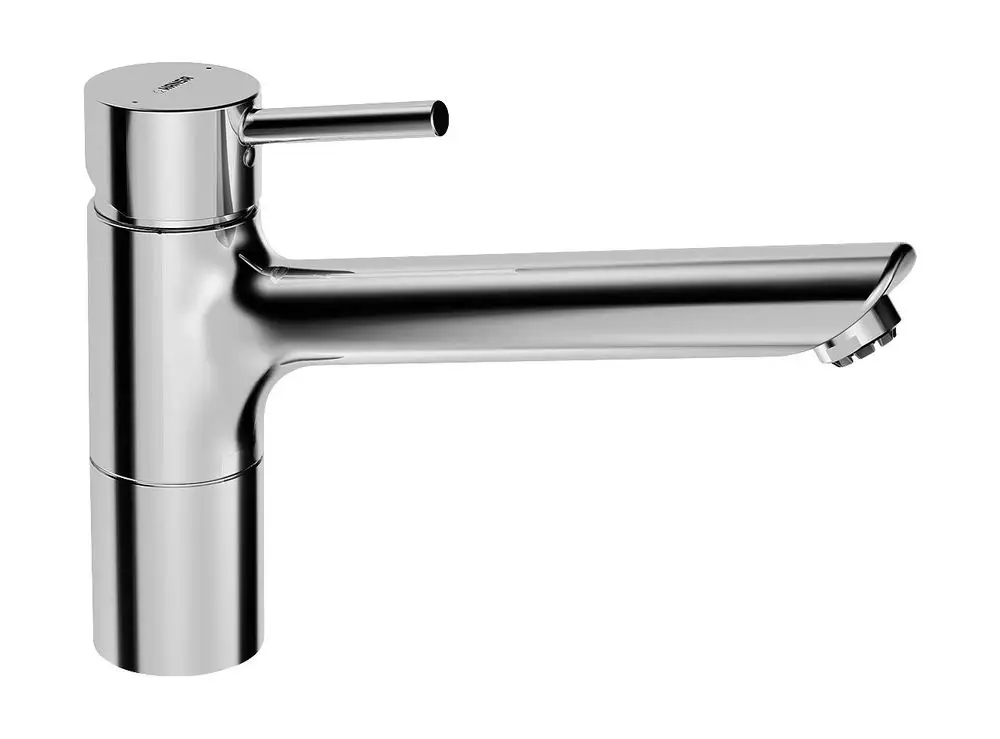 Küchenarmatur von HANSA mit einem Hebel und einem schlanken, verchromten Auslauf. Der Wasserhahnauslauf ist geradlinig und zeigt ein modernes Design.